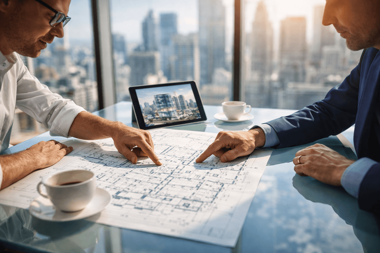 Construction site with cranes and building framework